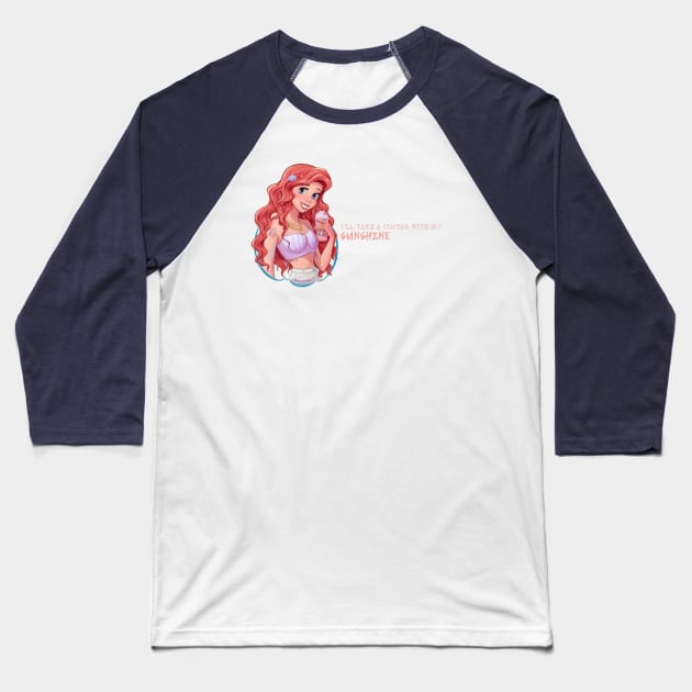 Mermaid Princess with Strawberry Frappuccino Baseball T-Shirt by Amadeadraws